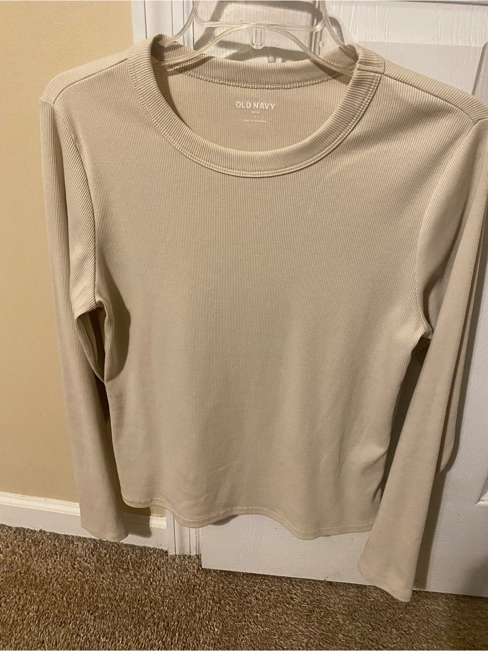 Old Navy Ribbed Long-Sleeve Crewneck Top - Light Beige